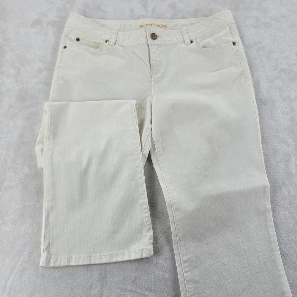Michael Kors Denim Pants Womens 12P Jeans White Stretch Gold‎ Hardware